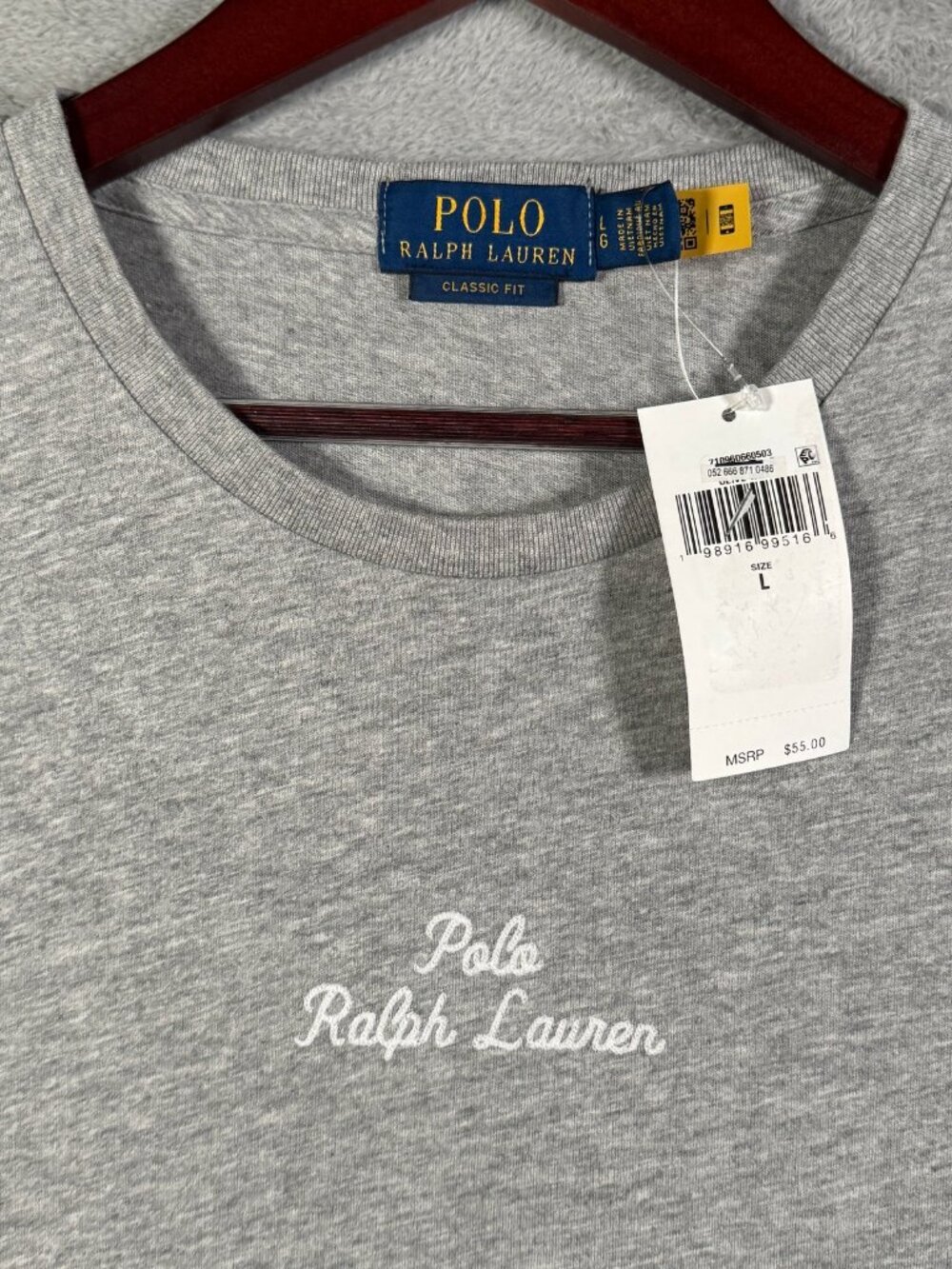 Polo Ralph Lauren T Shirt Mens L Gray Script Logo Embroidered Classic Fit $55